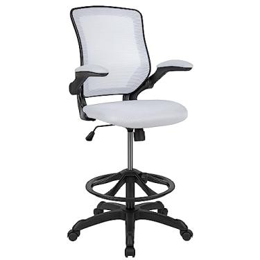 Imagem de Flash Furniture Cadeira ergonômica de malha branca com encosto médio com anel ajustável para os pés e braços articulados