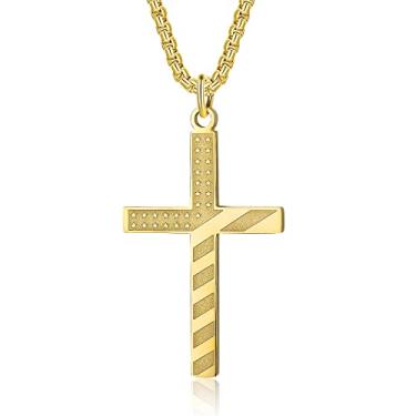 Imagem de Colar de cruz com bandeira americana para homens, joias patrióticas, corrente de aço inoxidável, 61 cm, gravado, versículo da Bíblia inspirador, Filipenses 4:13, pingente de presente religioso para pais meninos, Aço inoxidável, não sabe