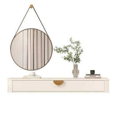 Imagem de Aparador Suspenso Buriti com 1 Gaveta e Espelho Castanheira Off White