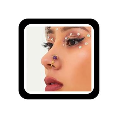 Imagem de Zeshimb Anéis de nariz de pedra de cristal, anéis de nariz africanos, anéis de nariz de pedra natural, ajustáveis, sem perfuração, joias corporais não perfuradas, joias para mulheres adolescentes e