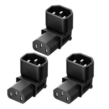 Imagem de Vellcon [3PACK] IEC 320 C14 to C13 Right Angle AC Adapter, IEC 3Pole Male to Female 90Degree Up Angle AC Converter, C14 to C13 Up Angle AC Adapter, Black Color