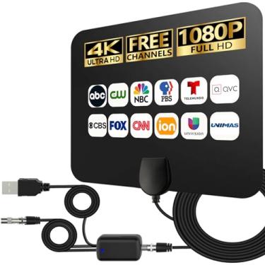 Imagem de Antena de TV interna para canais locais - Antena HDTV digital amplificada HD 4K com amplificador de sinal - Recepção de 360° de longa duração, suporte aéreo para todos os tipos de TV