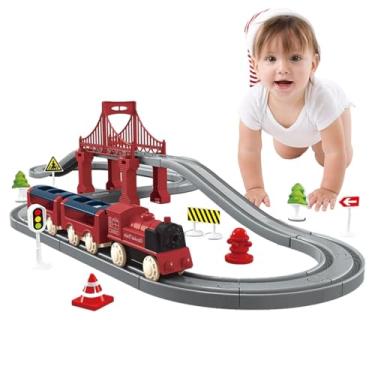 Imagem de Conjunto de trem infantil, conjunto de trem elétrico | 44X Cartoon Electric Kids treina brinquedos com faixas,Jogo interativo de pista de construção para crianças, pista de corrida portátil para crian