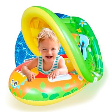 Imagem de Boia Inflável Infantil com Cobertura - Baby Float com Suporte para Natação Segura, Proteção Solar, Flutuador para Piscina de Bebês (Multicolorido)
