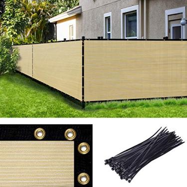 Imagem de Amgo Custom Made 5' x 25' Bege Cerca tela de privacidade para-brisa, com encadernações e ilhós resistente para comercial e residencial 90% bloqueio, abraçadeiras de zíper de cabo incluídas (disponível para tamanhos personalizados)