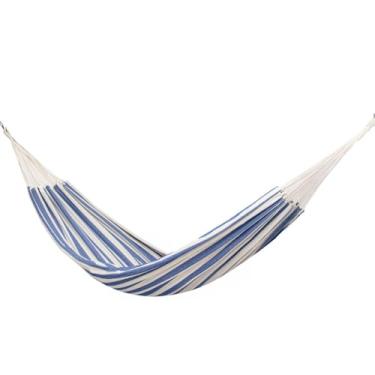 Imagem de Rede de Dormir Casal Listrada, 3,95m x 1,50m, Azul e Bege, Suporta 150kg