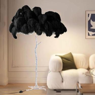 Imagem de Luminária de chão de penas, luminária de piso moderna de penas de avestruz lâmpada de piso regulável por LED, luminária de chão decorativa para quarto e sala de estar, luminária de chão de penas de