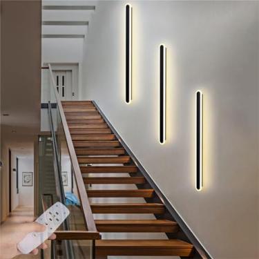 Imagem de Luminária de parede com controle remoto, faixa longa de LED, luminária de parede acrílica regulável, moderna, minimalista, iluminação de parede para escada interna, iluminação de parede para