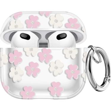 Imagem de Ins Flower Glitter Soft TPU Capa de fone de ouvido para Airpods 4 Geração Capa Acessórios Chaveiro,Pink