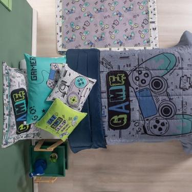 Imagem de Edredom Solteiro Infantil Antialérgico com Lençol Algodão (Gamer - Lençol Cinza)