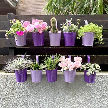 Imagem de Vasos suspensos para plantas – Pacote com 10, roxo, mini vasos de metal de 10 cm, vasos de suculentas pendurados, vasos de cerca para varanda, jardim, trilhos de deck, jardim de ervas penduradas, macetas para plantas