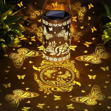 Imagem de Toodour Lanterna Solar Ao Ar Livre, Luzes Solares Suspensas para Exterior, Decoração de Jardim, Luzes Decorativas de Borboleta de Metal Retrô Ocas À Prova D'Água para Pátio, Varanda, Quintal, Passarel
