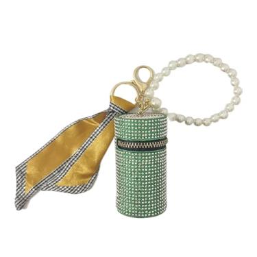 Imagem de HUSSATOP Porta-chaves de batom com strass, suporte de brilho labial com glitter, organizador de batom de viagem, Verde, One Size