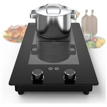 Imagem de Cooktop Elétrico Portátil de Indução com 2 Bocas, Controle Giratório, 9 Níveis de Potência, Trava de Segurança e Temporizador, 110V 3000W,