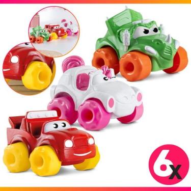 Imagem de Kit 6 Carrinho Soft Kart Mordedor Para Bebê Vinil Atóxico - Samba Toys