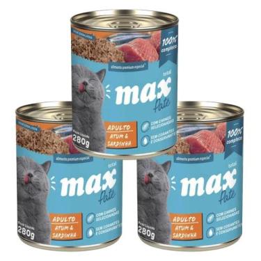 Imagem de Ração Úmida Max Cat Lata Gatos Adulto Atum Sardinha 280g 3un - Max Tot