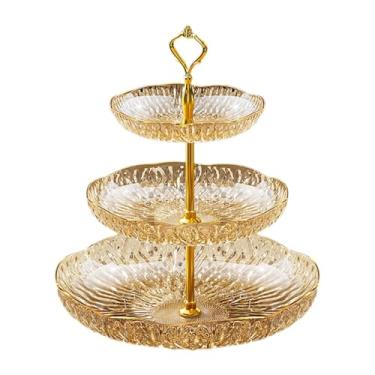 Imagem de Bandeja de placa de frutas bandeja de bolo de bandeja de lanches bandeja decorativa de servir bandeja de sobremesa para divertir lanches frutas, Ouro, 3 Níveis