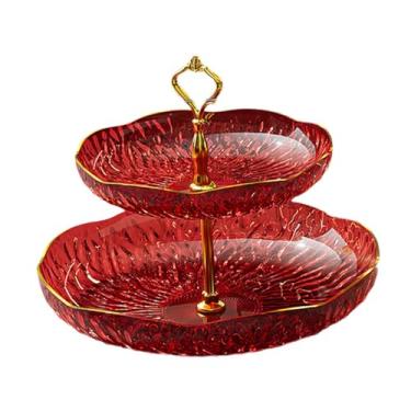 Imagem de Bandeja de bandeja de placa de frutas bandeja de bandeja multi -camadas pratos de servir cupcake stand para festa em casa entretenando fruta seca de, Vermelho, 2 Níveis