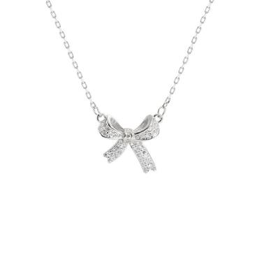 Imagem de NORLSO Colar de laço para mulheres meninas strass laço fita pingente colar ouro prata laço corrente colar para mulheres meninas joias presente, Zinco, Sem Pedra Preciosa