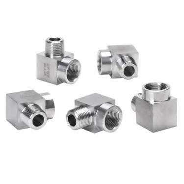 Imagem de DERPIPE Cotovelo de rua de 90 graus - 1/5.1 cm NPT macho para 1/5.1 cm NPT fêmea aço inoxidável 304 forjado quadrado Barstock Street Elbow adaptador encaixe de tubulação (pacote com 5)