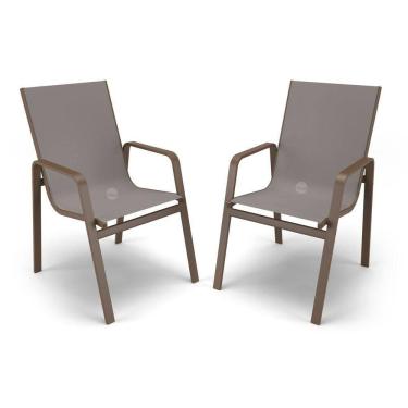 Imagem de Kit 2 Cadeiras Miami Gourmet Alumínio Marrom Tela Fendi