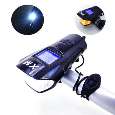Imagem de Farol Luz LED Sinalizador Para Bike Multifuncional Com Buzina e Velocí