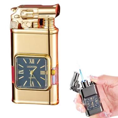 Imagem de Isqueiro Vintage com Relógio de Quartzo, Chama a Jato, Resistente ao Vento (dourado4)