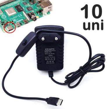 Imagem de Caixa Com 10 Fontes 5v 3A USB-C 3.1 Conector Tipo C Para Rasp Pi 4 Bot