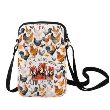 Imagem de LEVLO Bolsa tiracolo de frango para presente de fazendeiro de galinhas Life Is Just Better With Chickens Farmer Bolsa de ombro Mercadoria de frango, Bolsa galinha C
