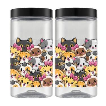 Imagem de 2 Pote Porta Ração Petiscos Cachorro Gato 2L Pote Plástico Comedouro P