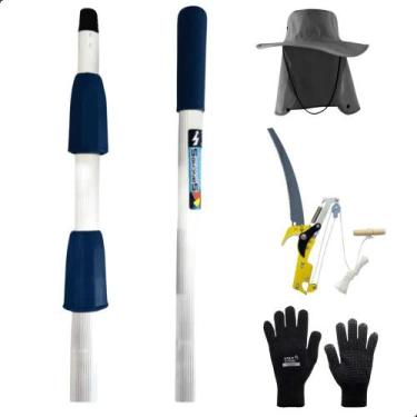 Imagem de Serrote Podador e Cabo Extensor 4,5 Metros e Chapéu Jardinagem com Luv