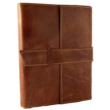 Imagem de Diário de viagem de couro envelhecido recarregável com papel feito à mão - 15 x 20 cm - Marrom sela, Moderately Distressed, 1