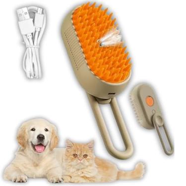 Imagem de Escova Pet Vaporizadora 3 em 1 Massageadora Cães Gatos Recarregável, Alça Dobrável - Vaporizador Autolimpante Pelos Soltos e Enrolados, Disponível em Creme ou Branco - Premiun