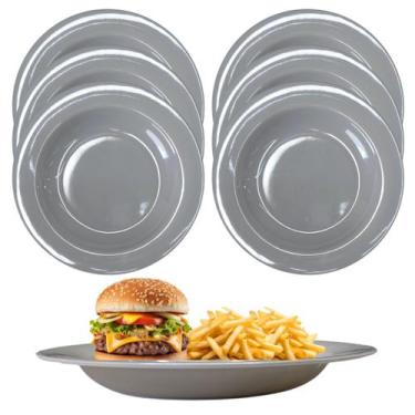 Imagem de 6 Pratos Fundo Melamina Refeição 23cm Cozinha Refeição Cinza - Sk