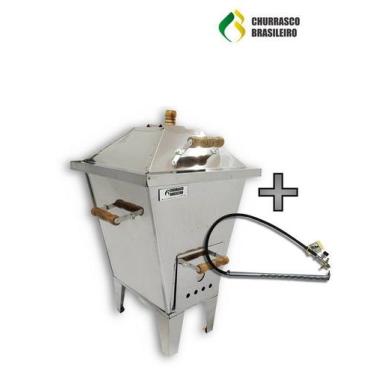 Imagem de Churrasqueira à bafo inox carvão extra pequena com kit gás - CHURRASCO