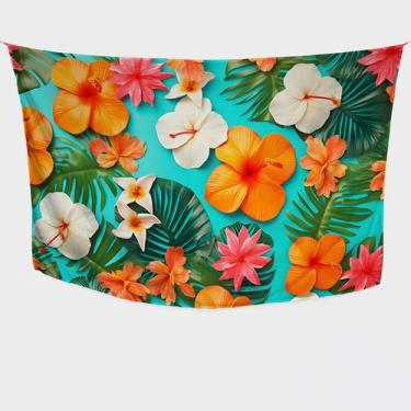 Imagem de Canga/Pareô Sublimado Floral Azul/Branco/Laranja 1,00x1,50m - Fera Pri