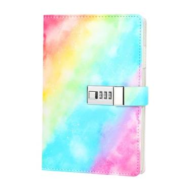 Imagem de oshhni Diário com diário de trava de senha de bloqueio, notebook Pessoal Lock Journal Planner Combination Lock Journal for Men Women meninos meninas, Arco-íris