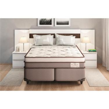 Imagem de Cama Box Queen Size + Colchão Ortobom New Magestic com Molas Ensacadas 68x158x198 cm - Marrom/Cinza