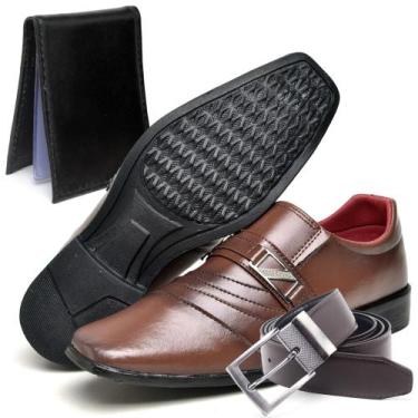 Imagem de Kit Sapato Social Masculino Marrom com Carteira e cinto - topflex, Mar