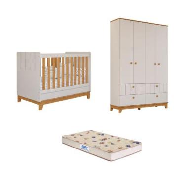 Imagem de Quarto de Bebê com Guarda Roupa Berço e Colchão Liza Permobili, Off Wh