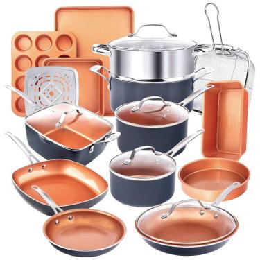 Imagem de Conjunto de Panelas Antiaderente Revestida de Cerâmica, Peças, GOTHAM STEEL 20 Piece Pots Pans Set, Cinza