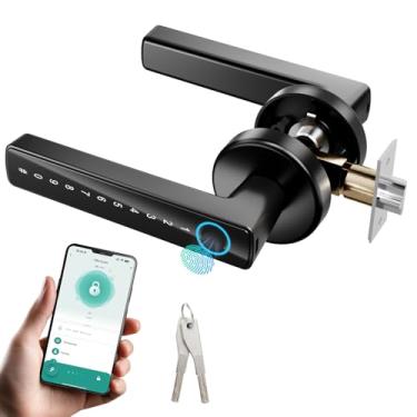 Imagem de Omlepai Fechadura de porta com impressão digital, maçaneta inteligente com maçaneta de entrada sem teclado, aplicativos/códigos/chaves/impressões digitais, fechadura biométrica para casa, quarto,