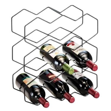 Imagem de Adega Empilhável Suporte para 9 Garrafas de Vinho | Suporte Decorativo de Mesa | Organizador de Vinhos, Design Geométrico Minimalista, Ideal para Cozinha, Sala de Jantar ou Bar Aramado Preto