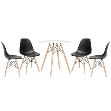 Imagem de Mesa Redonda Eames 70 Cm Branco + 4 Cadeiras Eiffel Dsw Preto