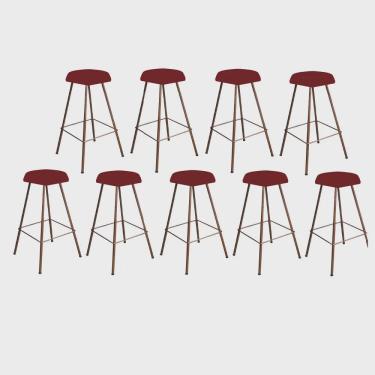 Imagem de Kit 09 Banqueta Alta Lari Eiffel Hexágono Bancada Bar Balcão Bistrô Ferro Bronze Tecido Sintético Vermelho - Ahz Móveis