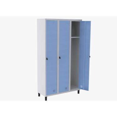 Imagem de Roupeiro De Aço Guarda-Volume Locker 3 Portas Montável Azul Claro