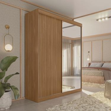 Imagem de Guarda-roupa Solteiro 2 Portas de Correr 2 Gavetas e Espelho Peônia Yescasa