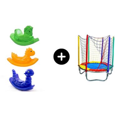 Imagem de Cama elastica 1,40 + Nhoca azul + cavalo verde + dino amarelo- para Entreter as Crianças toy kids seguro infantil Brinquedo unisex