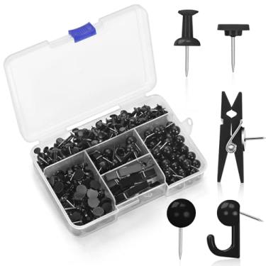 Imagem de GOOLADA 275 pinos pretos, 5 estilos TACS, tachas pretas para polegar, pinos de cabeça de plástico para quadro de cortiça, quadros de avisos, parede, mapas, acessórios de quadro de cortiça