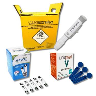 Imagem de Kit Lancetadora + 100 Lancetas + 50 Testes + 1 Coletor Perfurocortante